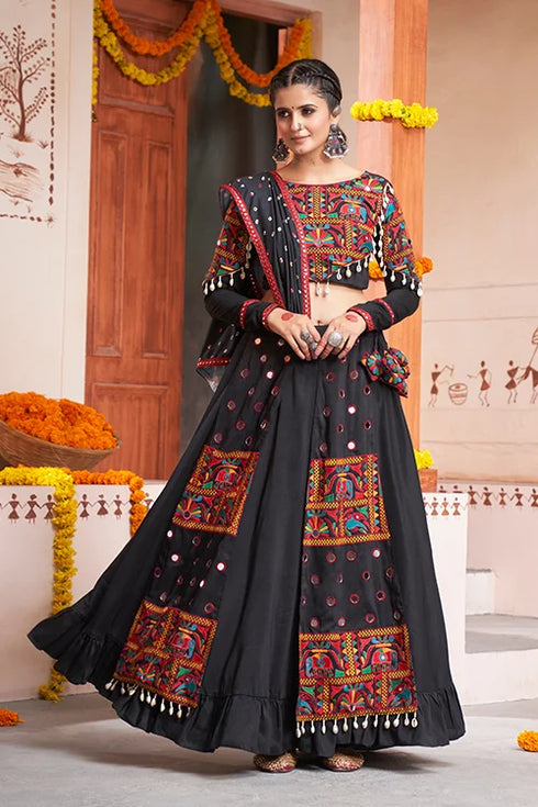 Shubhkala Black Exclusive Embroiered Work Fancy Chaniya Choli